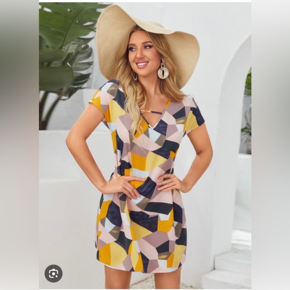 SHEIN lune batswing sleeve geo dress